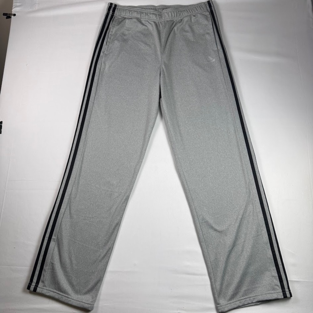 Adidas Track Pants Gray Black 3-Stripe Straight Leg Mens Large Sweatpants